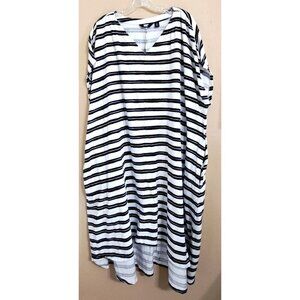 Land's End 2X (20W-22W) Striped Hi-Lo Midi Dress Pockets Nautical  Preppy V-Neck